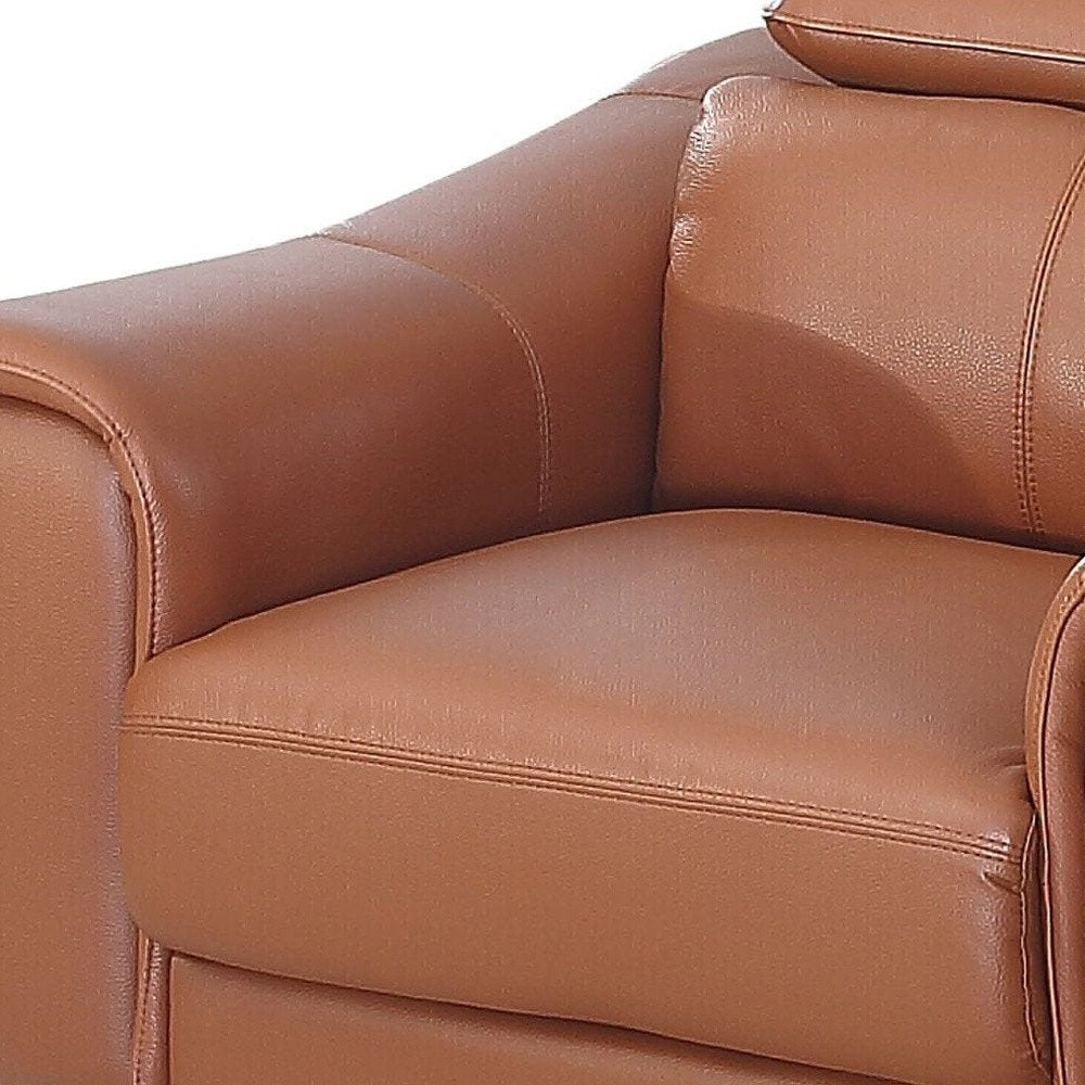 42" Orange And Silver Genuine Leather Lounge Chair