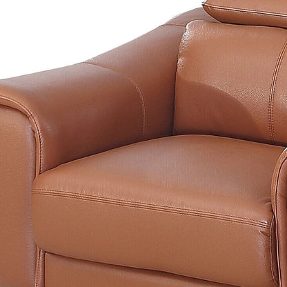 42" Orange And Silver Genuine Leather Lounge Chair