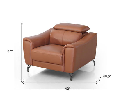 42" Orange And Silver Genuine Leather Lounge Chair