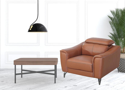 42" Orange And Silver Genuine Leather Lounge Chair