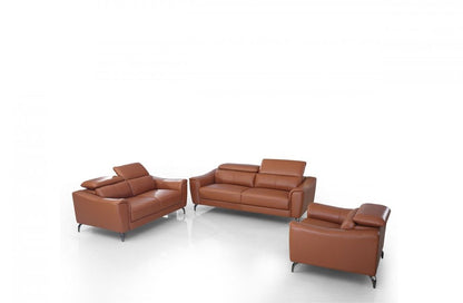 Three Piece Brick Red Genuine Leather Six Person Seating Set
