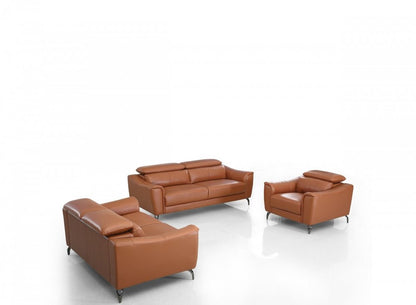 Three Piece Brick Red Genuine Leather Six Person Seating Set