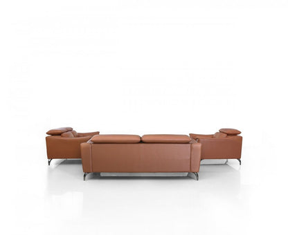 Three Piece Brick Red Genuine Leather Six Person Seating Set