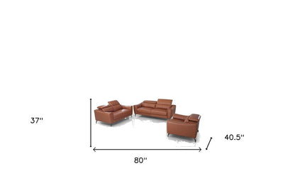 Three Piece Brick Red Genuine Leather Six Person Seating Set