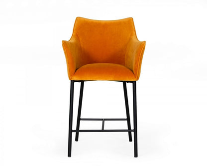 26" Yellow And Black Iron Low Back Counter Height Bar Chair