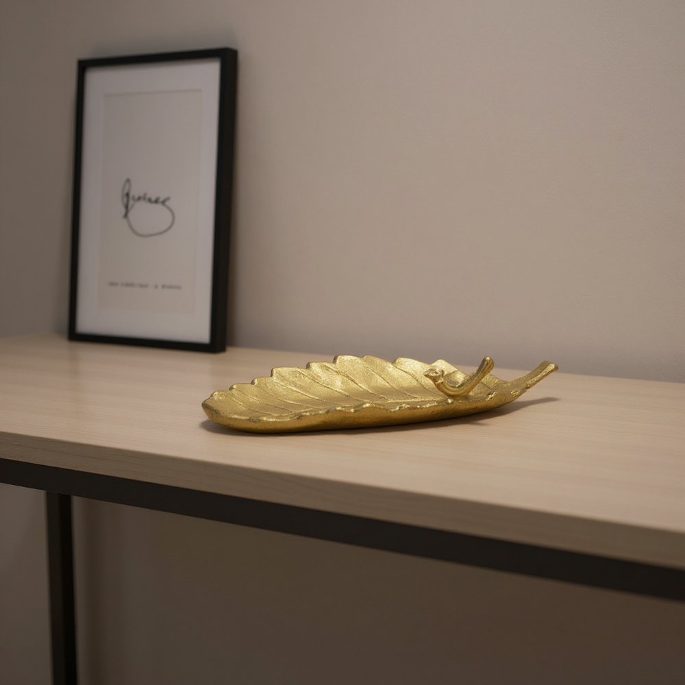 10" Gold Cast Iron Leaf Vanity Tray