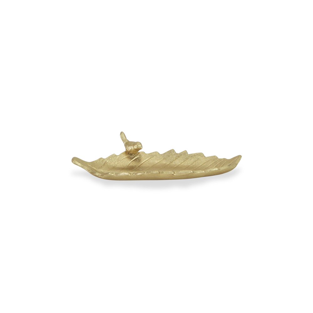10" Gold Cast Iron Leaf Vanity Tray