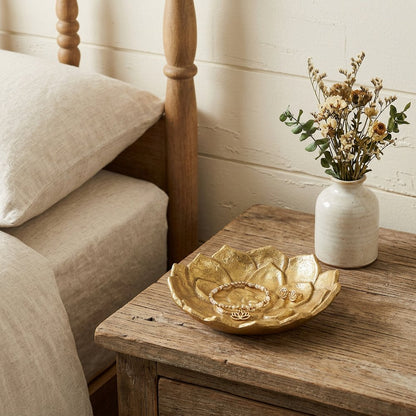 6" Gold Lotus Flower Metal Lotus Leaf Handmade Vanity Tray