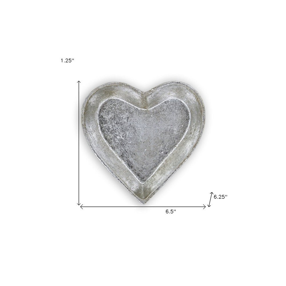 7" Silver Heart Cast Iron Handmade Vanity Tray