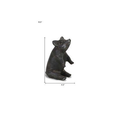 8" Black Metal Pig Hand Painted Figurine Tabletop Sculpture
