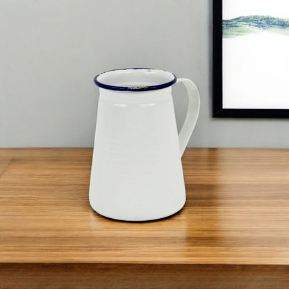 6" White and Blue Metal Jug Vase