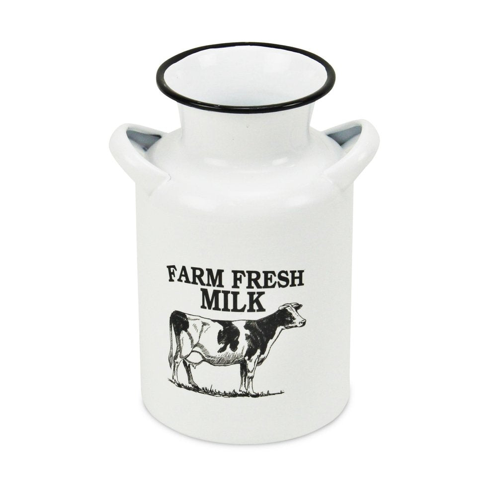 8" Black And White Metal Jug Vase