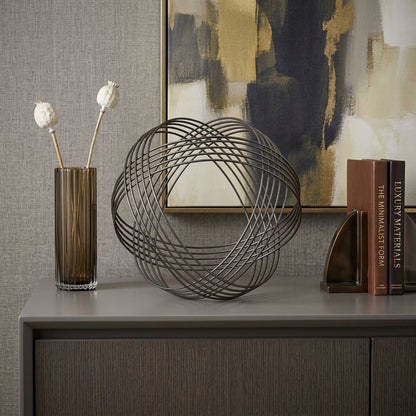 9" Gray Metal Hand Painted Decorative Orb Tabletop Sculpture