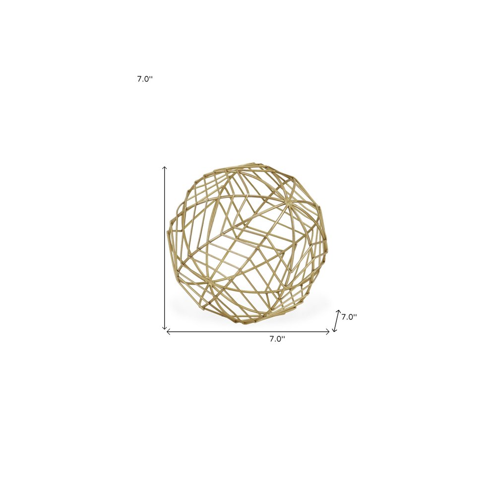 7" Gold Metal Hand Painted Decorative Orb Tabletop Sculpture