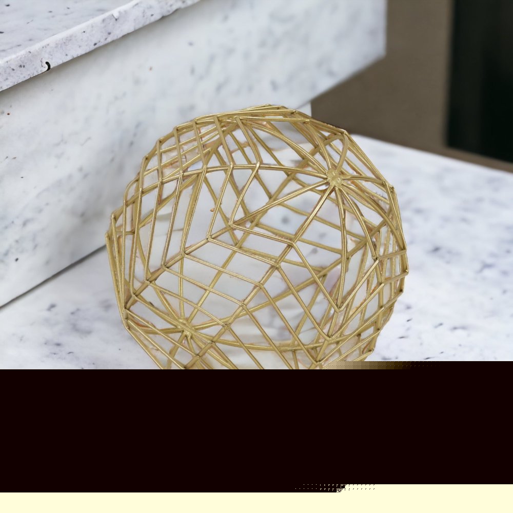 7" Gold Metal Hand Painted Decorative Orb Tabletop Sculpture
