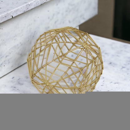 7" Gold Metal Hand Painted Decorative Orb Tabletop Sculpture