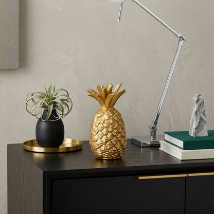 9" Gold Cast Iron Pineapple Hand Painted Sculpture