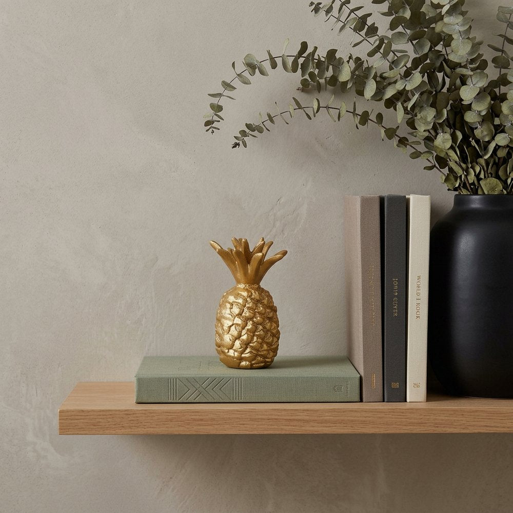 8" Gold Cast Iron Pineapple Hand Painted Sculpture