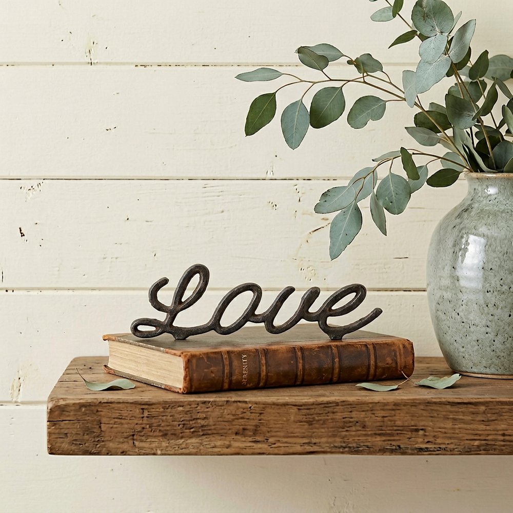 3" Black Cast Iron Love Hand Painted Tabletop Sculpture