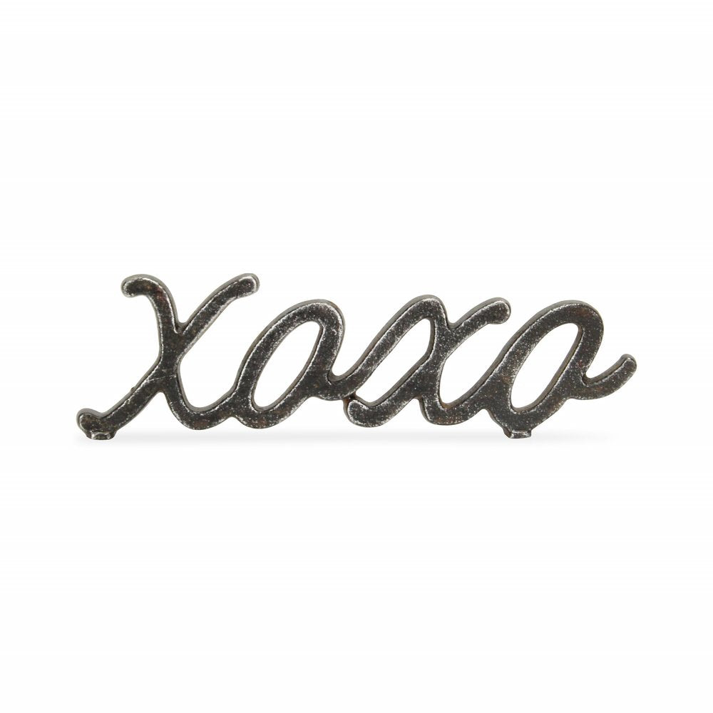 3" Black Cast Iron Hand Painted XOXO Sentiment Tabletop Sculpture