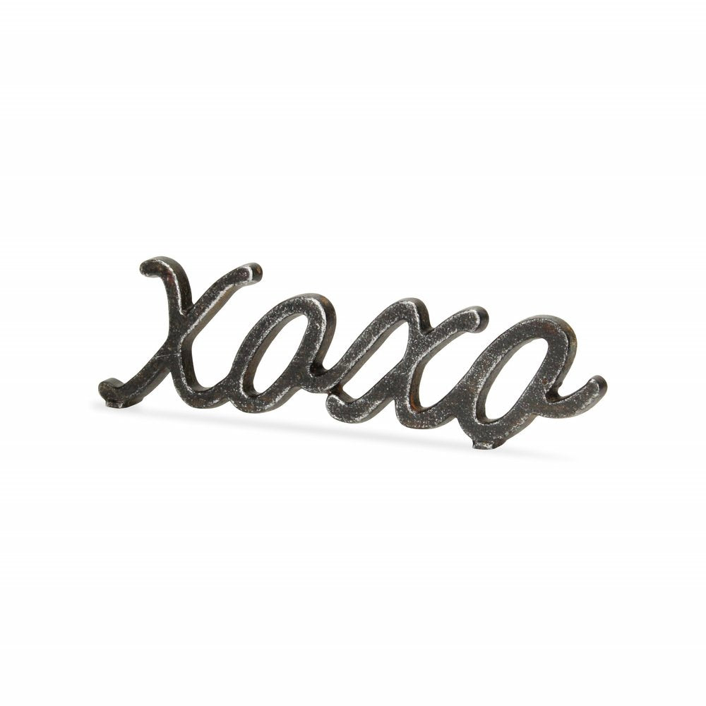 3" Black Cast Iron Hand Painted XOXO Sentiment Tabletop Sculpture