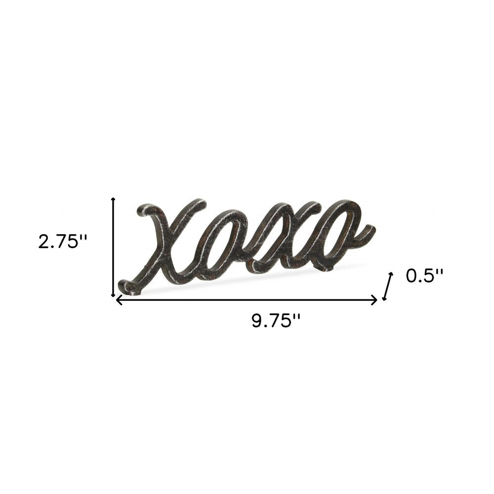 3" Black Cast Iron Hand Painted XOXO Sentiment Tabletop Sculpture