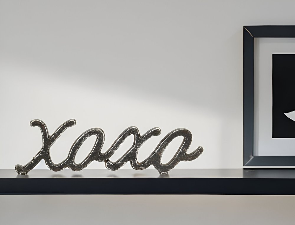 3" Black Cast Iron Hand Painted XOXO Sentiment Tabletop Sculpture