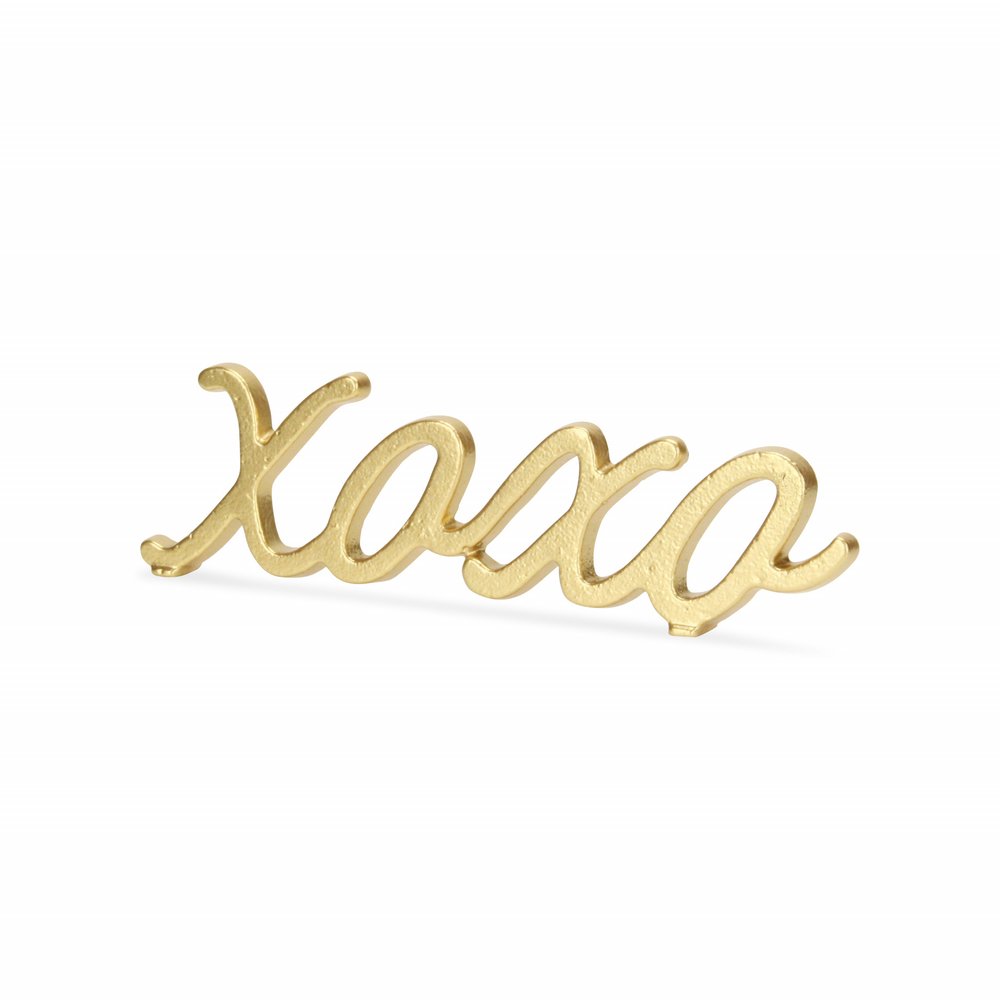 3" Gold Cast Iron Hand Painted XOXO Sentiment Tabletop Sculpture