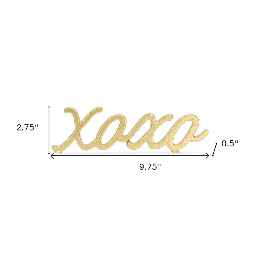 3" Gold Cast Iron Hand Painted XOXO Sentiment Tabletop Sculpture