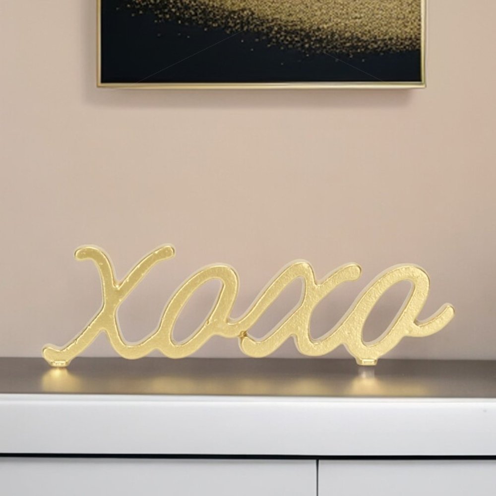 3" Gold Cast Iron Hand Painted XOXO Sentiment Tabletop Sculpture