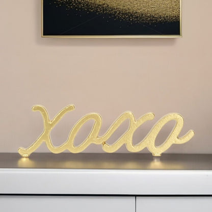 3" Gold Cast Iron Hand Painted XOXO Sentiment Tabletop Sculpture