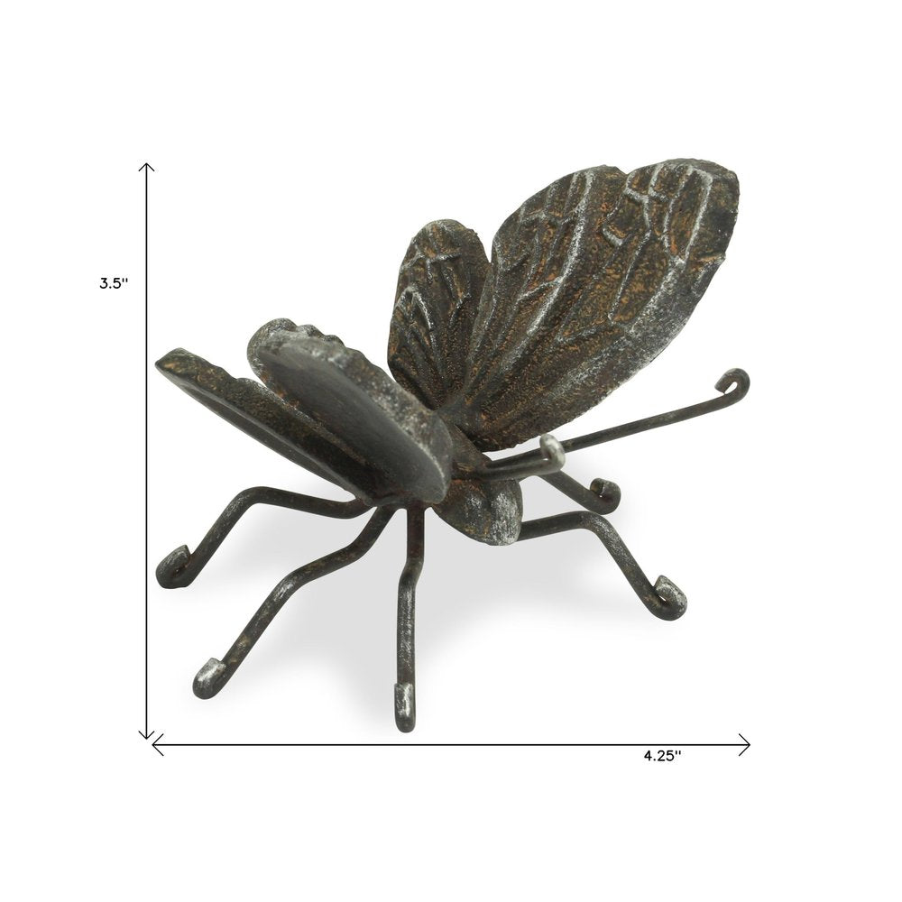 4" Black Cast Iron Butterfly Hand Painted Tabletop Sculpture