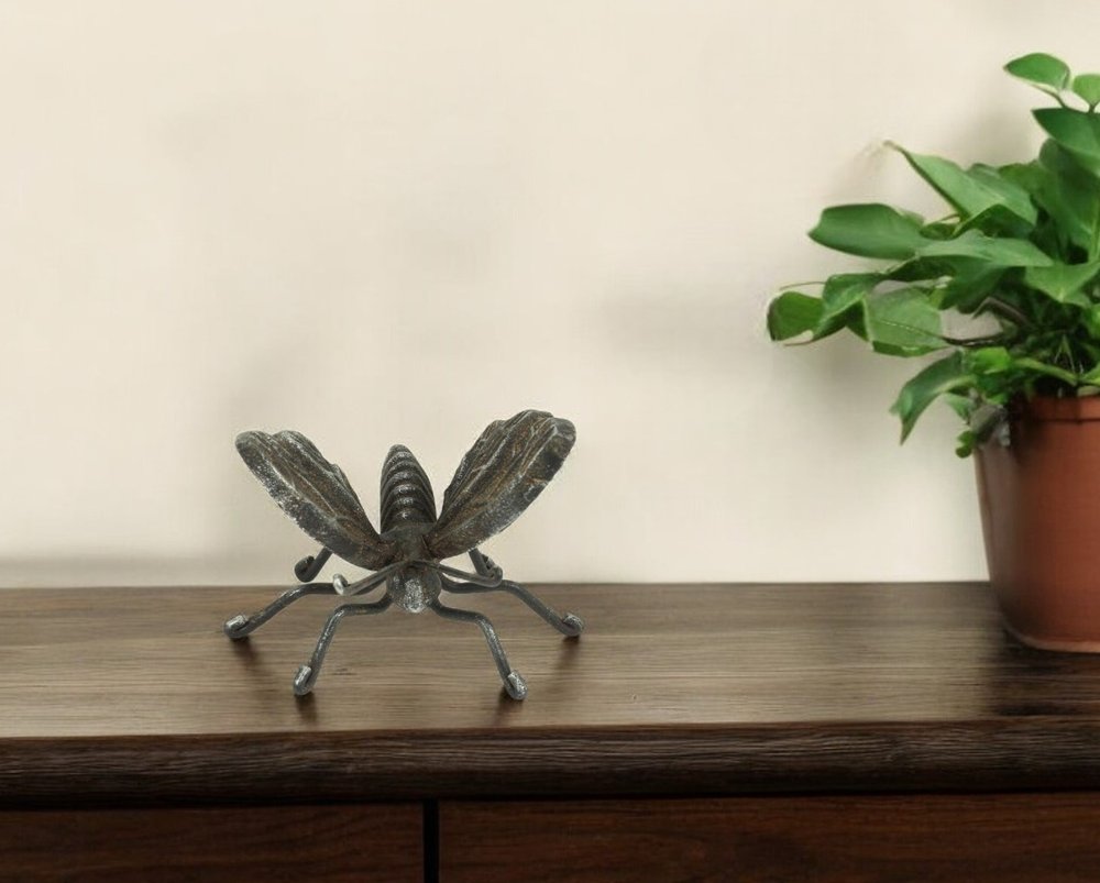 4" Black Cast Iron Butterfly Hand Painted Tabletop Sculpture