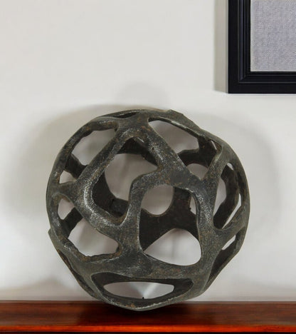 6" Natural Black Cast Iron Abstract Decorative Orb