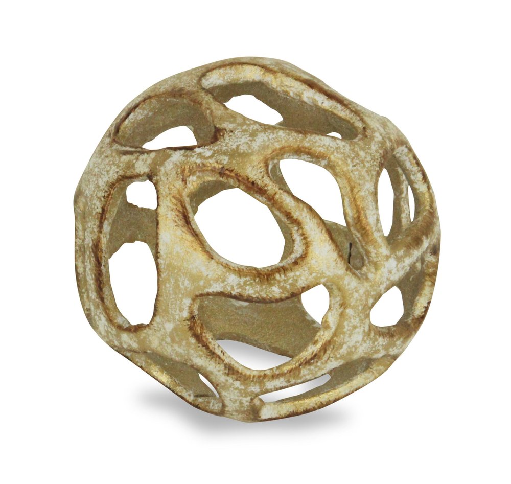 4" Gold Cast Iron Hand Painted Decorative Orb Tabletop Sculpture