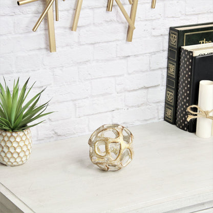 4" Gold Cast Iron Hand Painted Decorative Orb Tabletop Sculpture