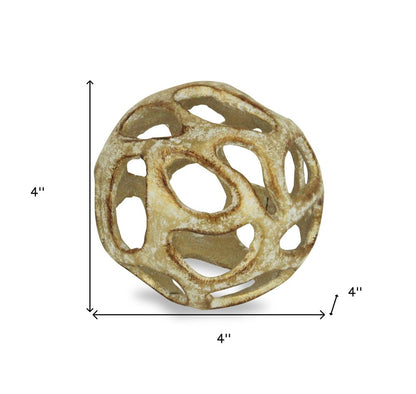 4" Gold Cast Iron Hand Painted Decorative Orb Tabletop Sculpture