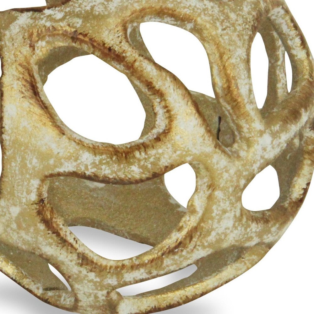 4" Gold Cast Iron Hand Painted Decorative Orb Tabletop Sculpture