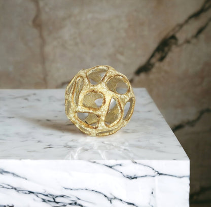 4" Gold Cast Iron Hand Painted Decorative Orb Tabletop Sculpture