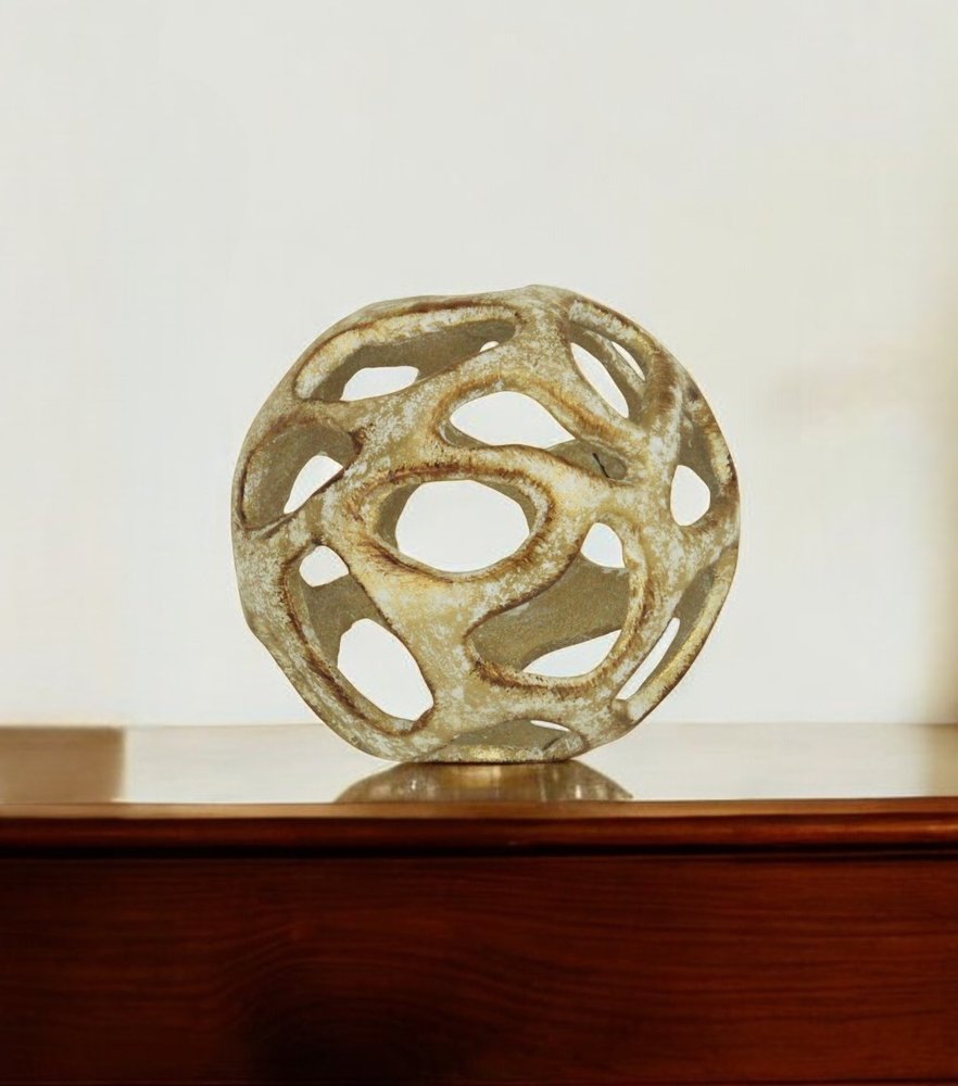 4" Gold Cast Iron Hand Painted Decorative Orb Tabletop Sculpture