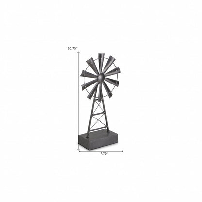 21" Gray Metal Windmill Hand Painted Sculpture