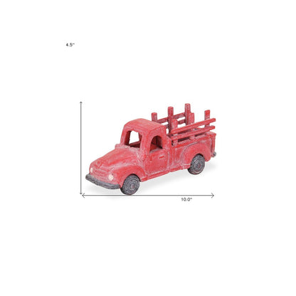 5" Red Metal Hand Painted Decorative Truck Tabletop Sculpture