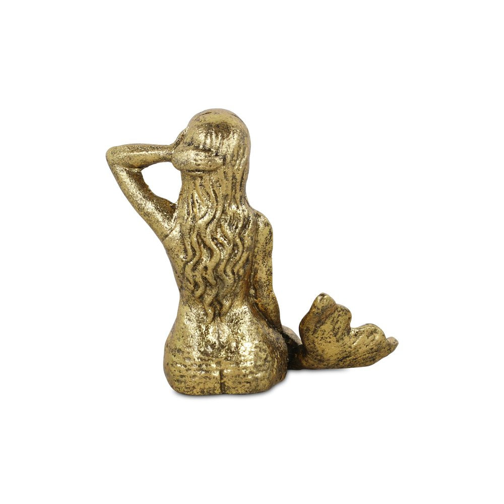 6" Antiqued Brass Cast Iron Mermaid Hand Painted Statue Tabletop Sculpture