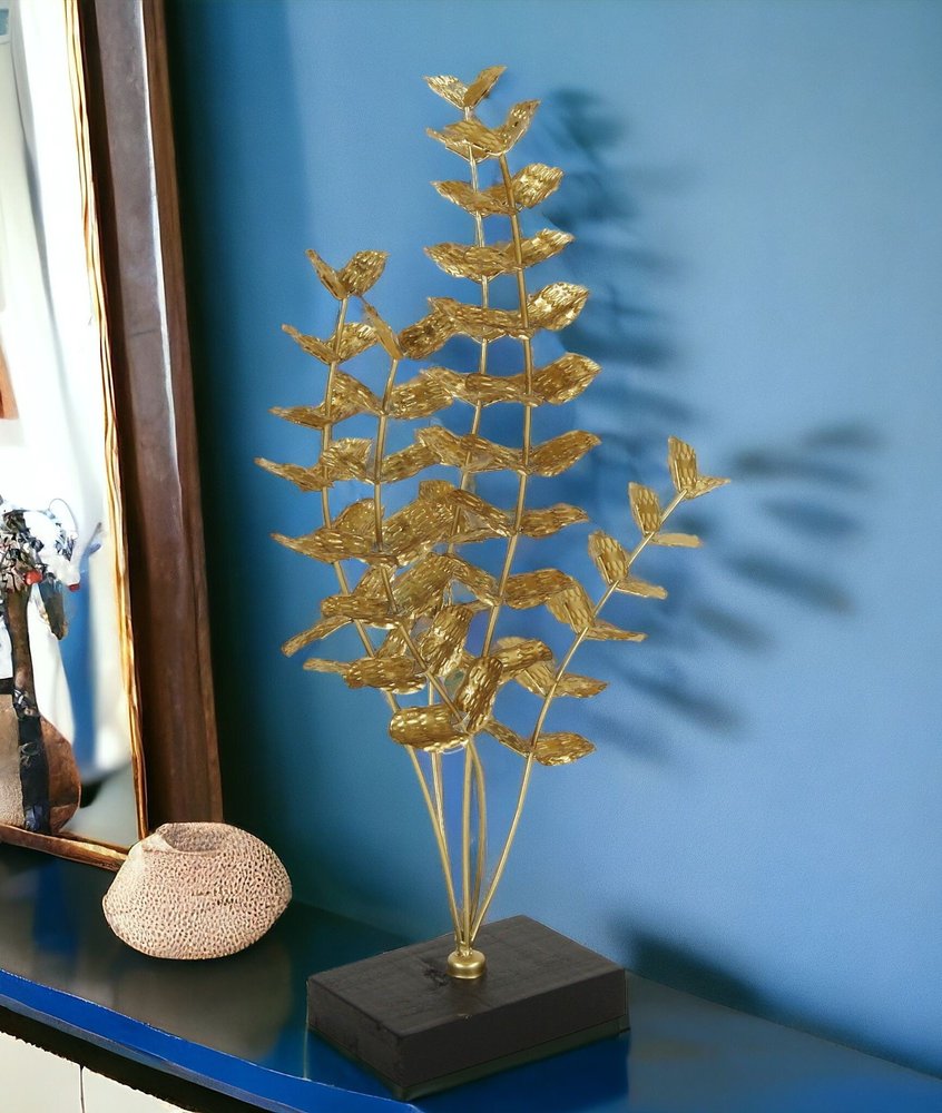 21" Gold and Black Metal Leaf Hand Painted Tabletop Sculpture