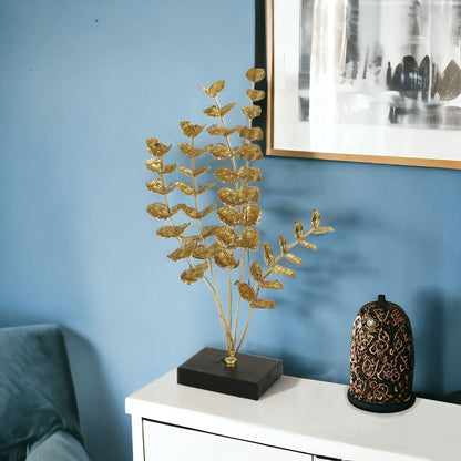 21" Gold and Black Metal Leaf Hand Painted Tabletop Sculpture