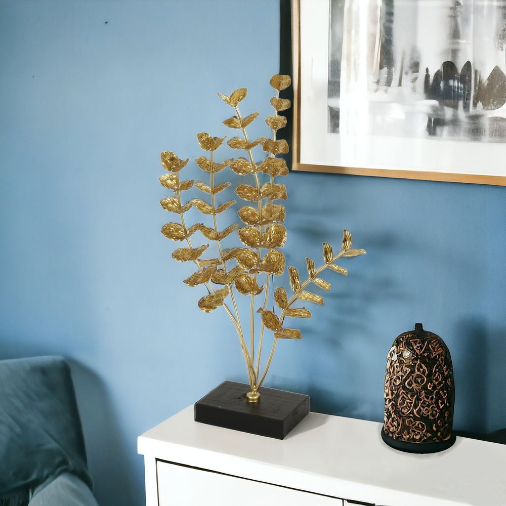 21" Gold and Black Metal Leaf Hand Painted Tabletop Sculpture