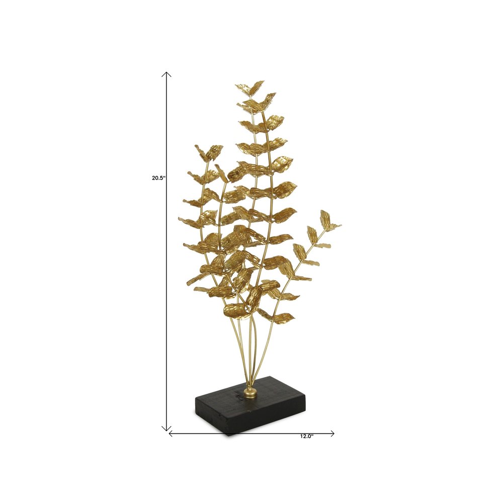 21" Gold and Black Metal Leaf Hand Painted Tabletop Sculpture