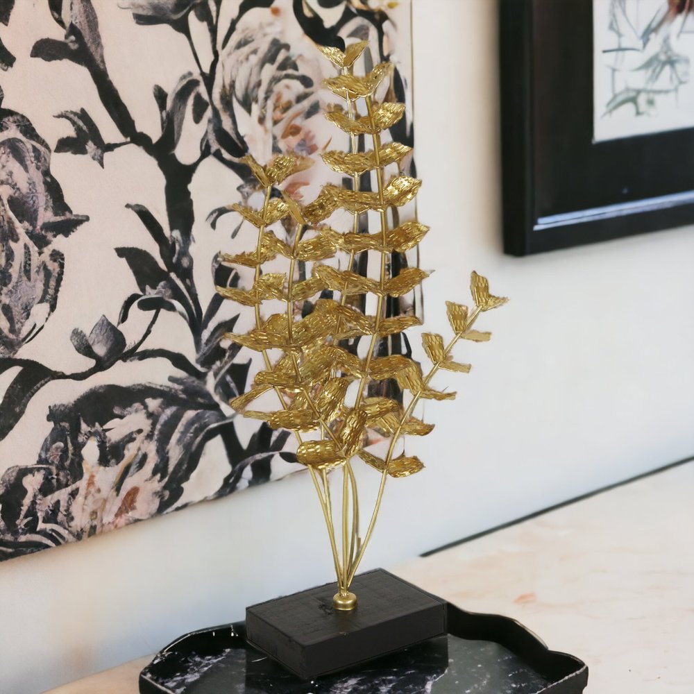 21" Gold and Black Metal Leaf Hand Painted Tabletop Sculpture