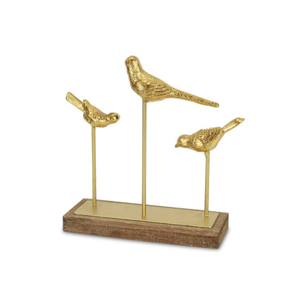 12" Gold Metal And Wood Bird Trio Tabletop Sculpture