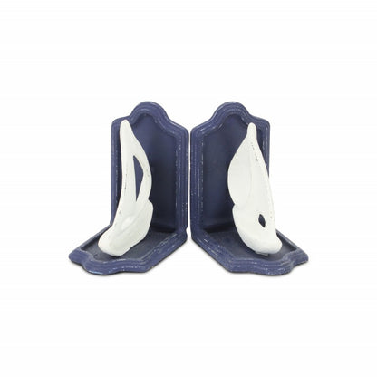 Set of Two 5" Blue And White Cast Iron Sailboat Decorative Bookends